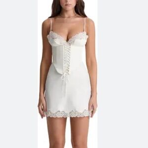 House of CB Ivory Lace-Trim Corset Slip Mini Dress
